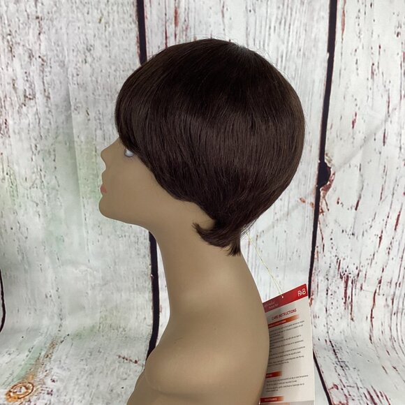 Salon #2 Darkest Brown Short Taper with Bang Wig 100% Human Hair Adjustable Clas - Picture 5 of 7